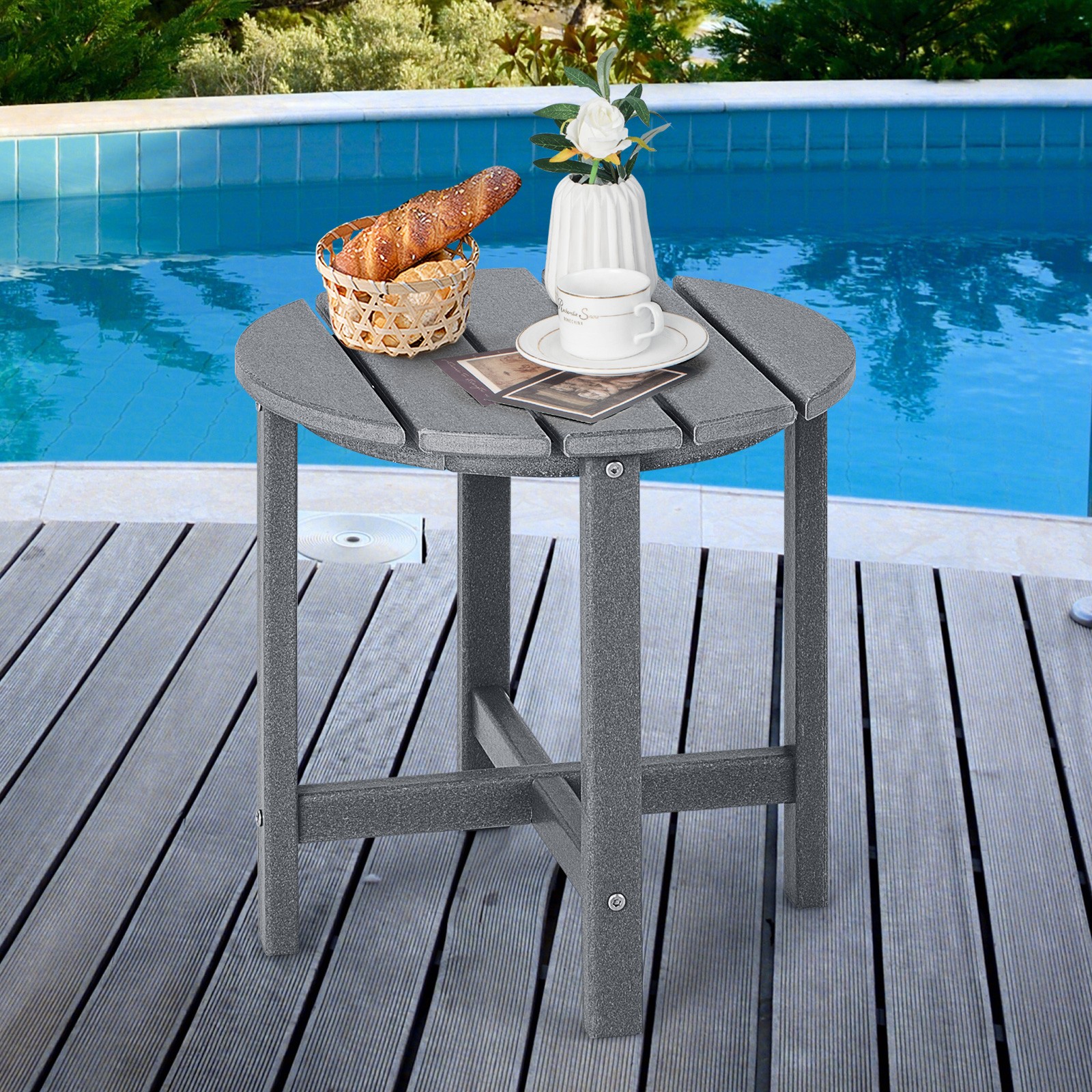 2PCS 18″ Patio Adirondack Side Table Weather Resistant HDPE Garden Grey