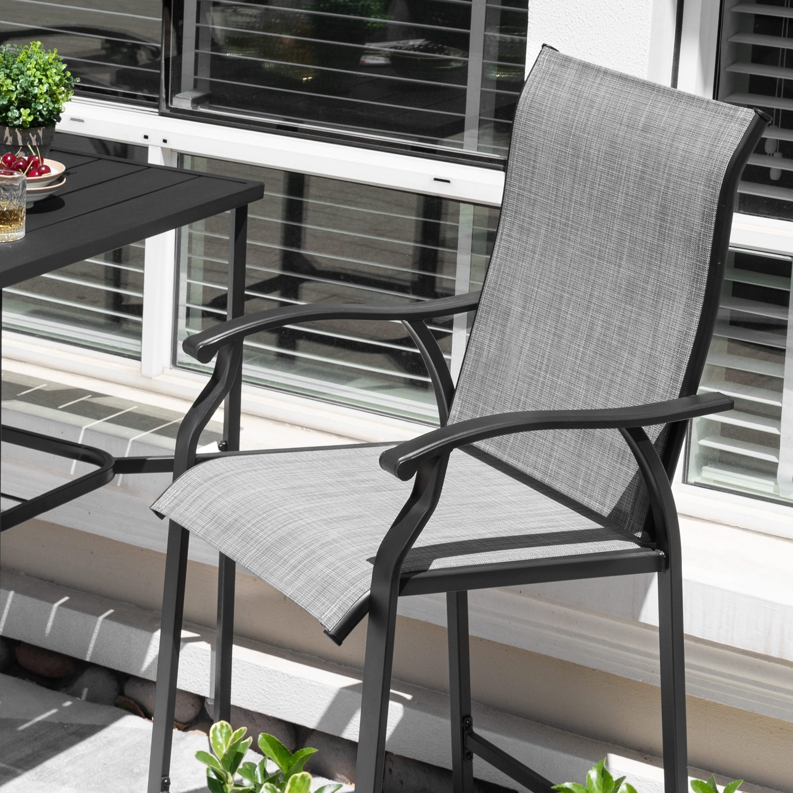 Nuu Garden Outdoor 3-Piece Textilene Bar Set, Height Back Bar Stools and Hole,