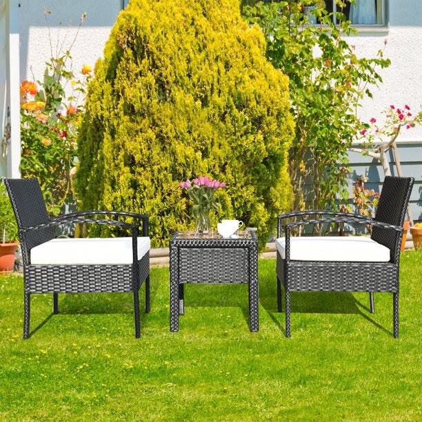 THREE PIECE PATIO FURNITURE SET. (One Single Table, Two Single Chairs)