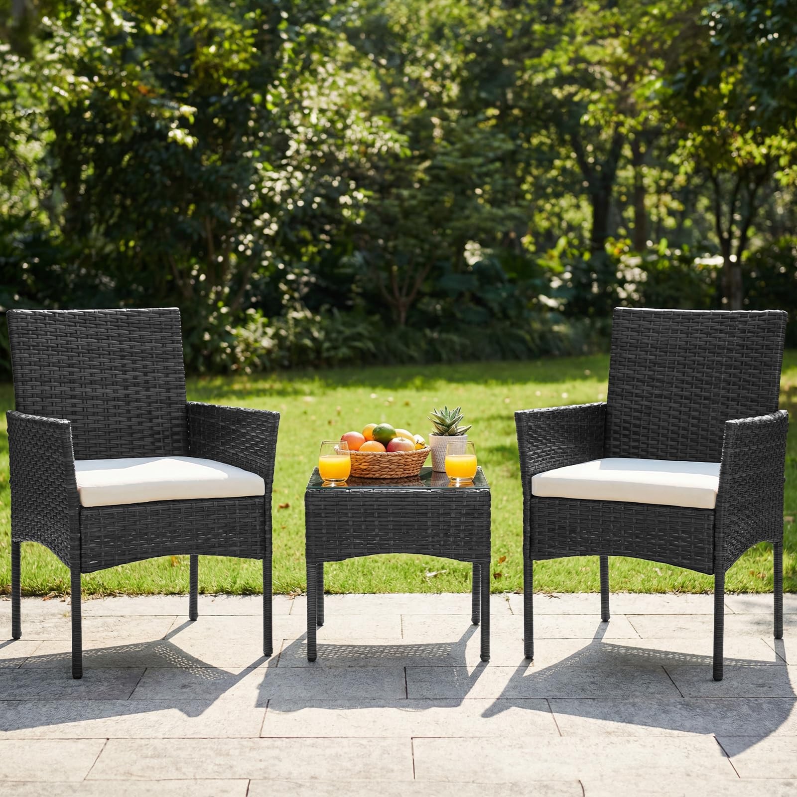 3-Piece Patio Furniture Set, All-Weather Outdoor Wicker Chairs with Removable…