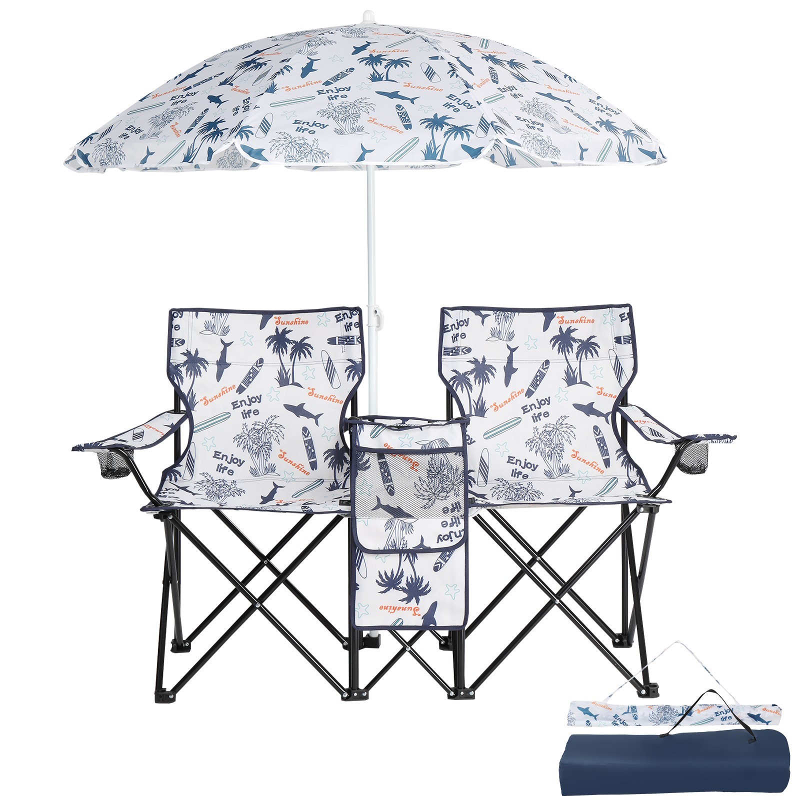 ❄️FREE SHIPPING!❄️2 Foldable Outdoor Chairs & Umbrellas 4 Camping or Tailgating!