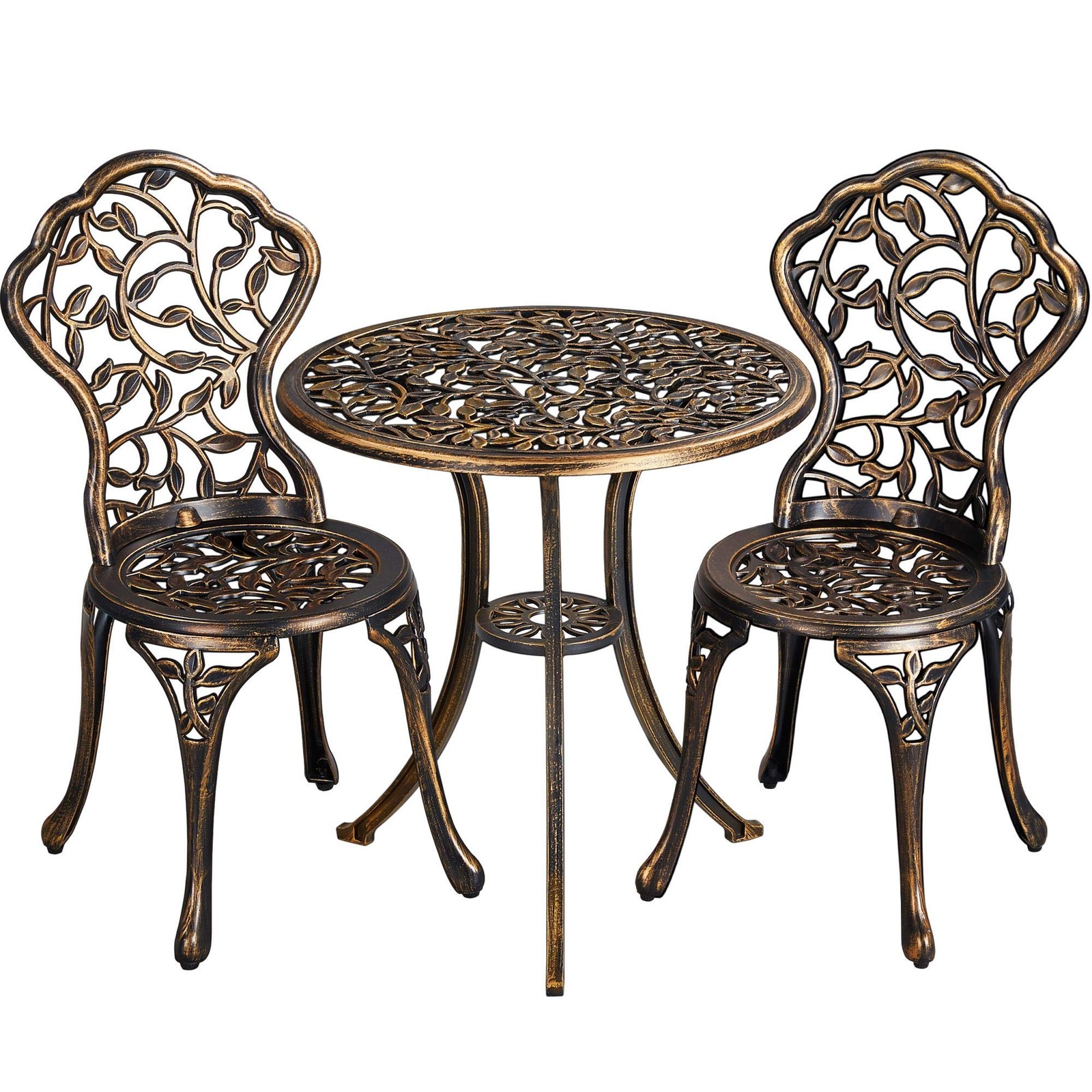 3Pcs Bistro Set, Garden Round Table w/Chairs, Antique Outdoor Patio Furniture
