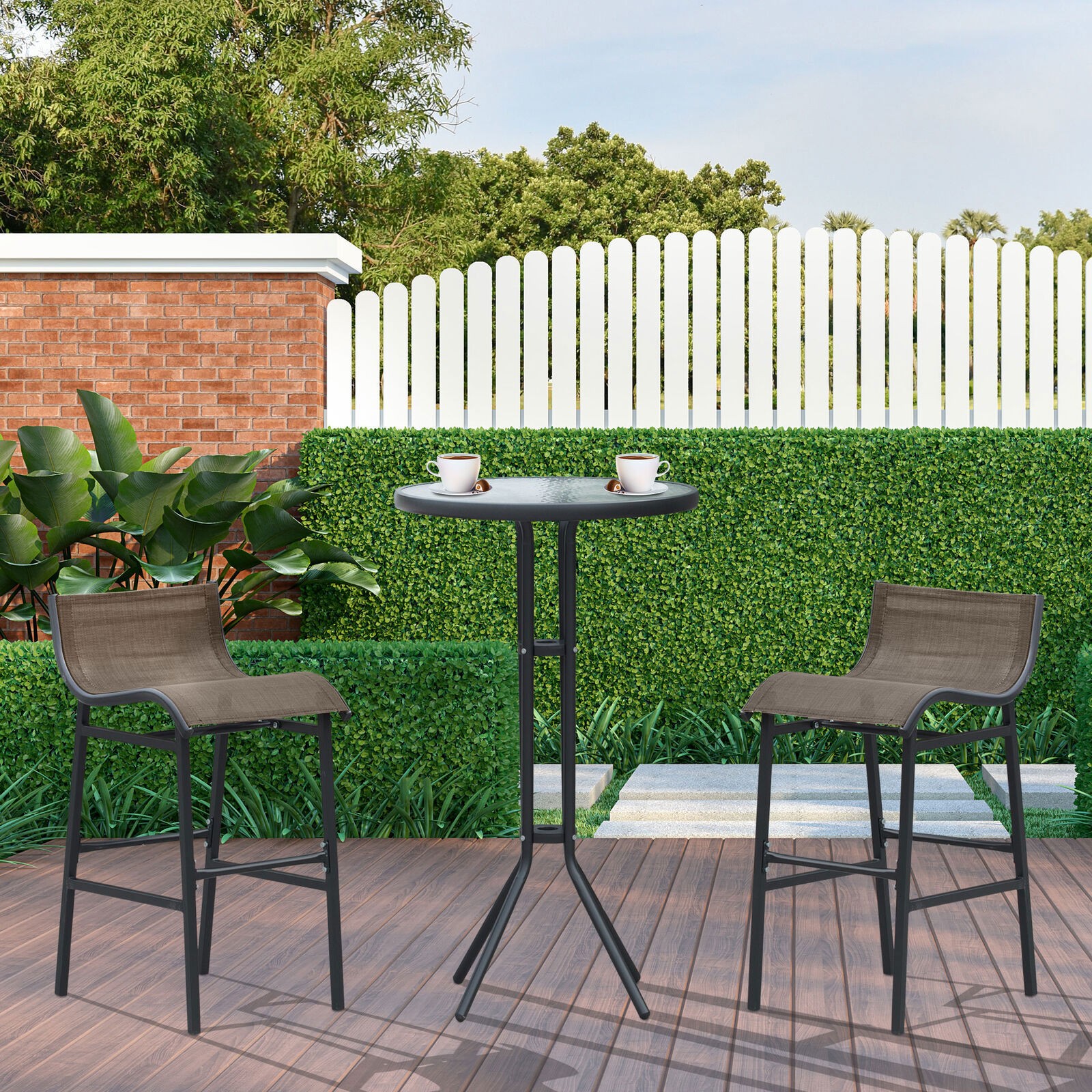 3 Piece Bar Height Outdoor Bistro Set Patio Table Chairs Garden Pool Backyard