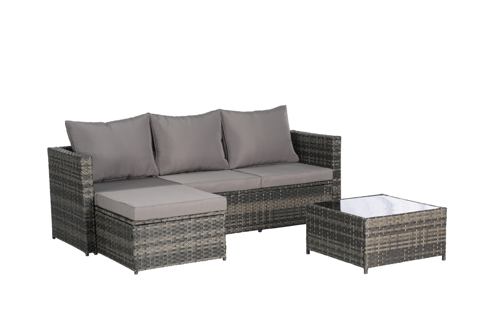 2 Pieces L- Shaped Patio Furniture Set with Ottoman, Detachable Lounger Table