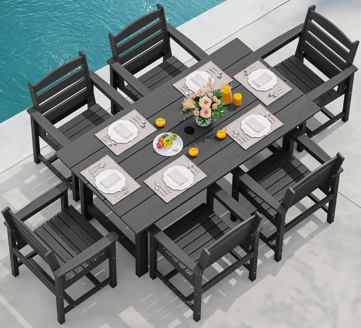 SERWALL 7-Piece Patio Dining Table Sets, Outdoor HDPE Dining Furniture Set with