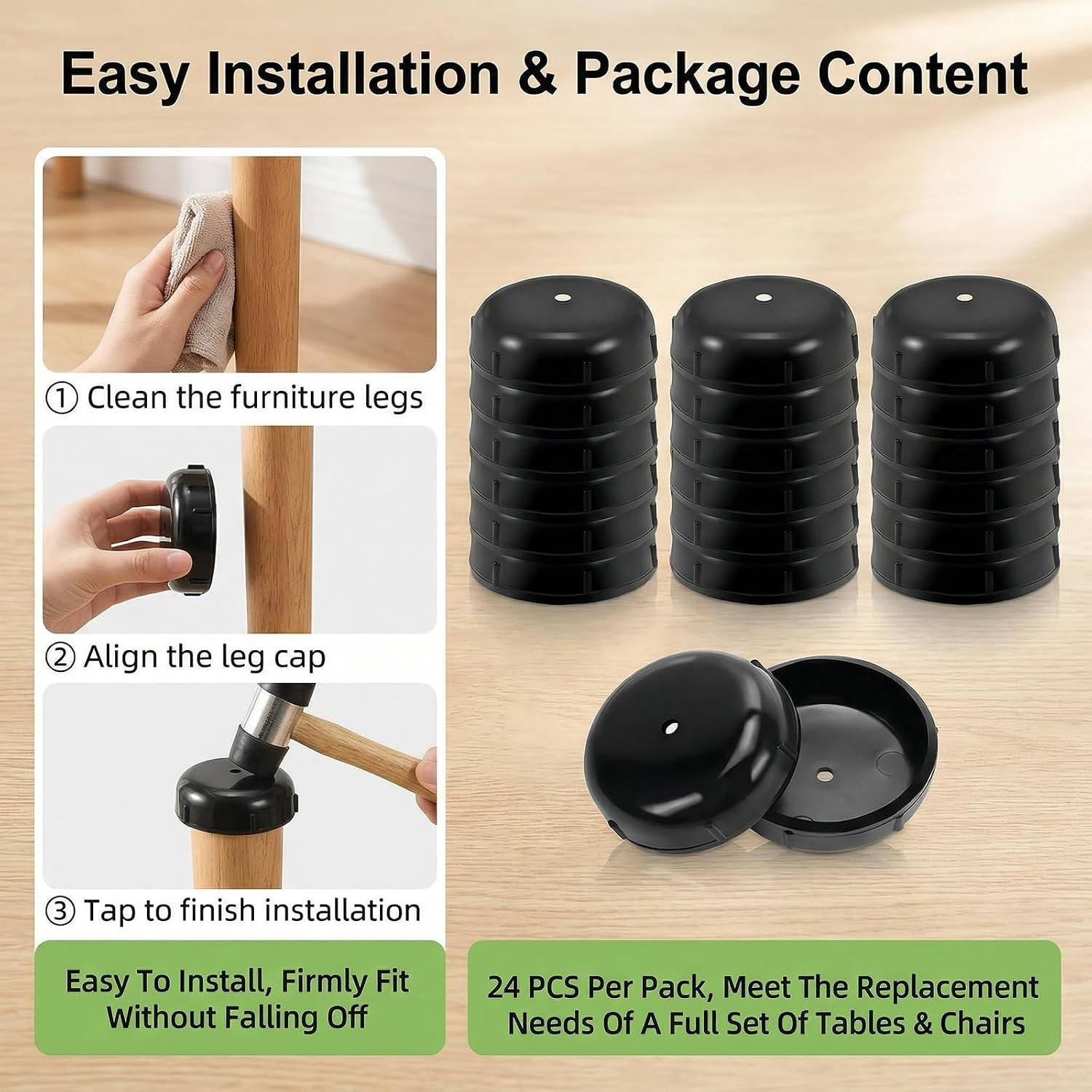 24 Pack 3.8Cm 1-1/2 Inch Wrought Iron Patio Furniture Feet Caps round Plastic