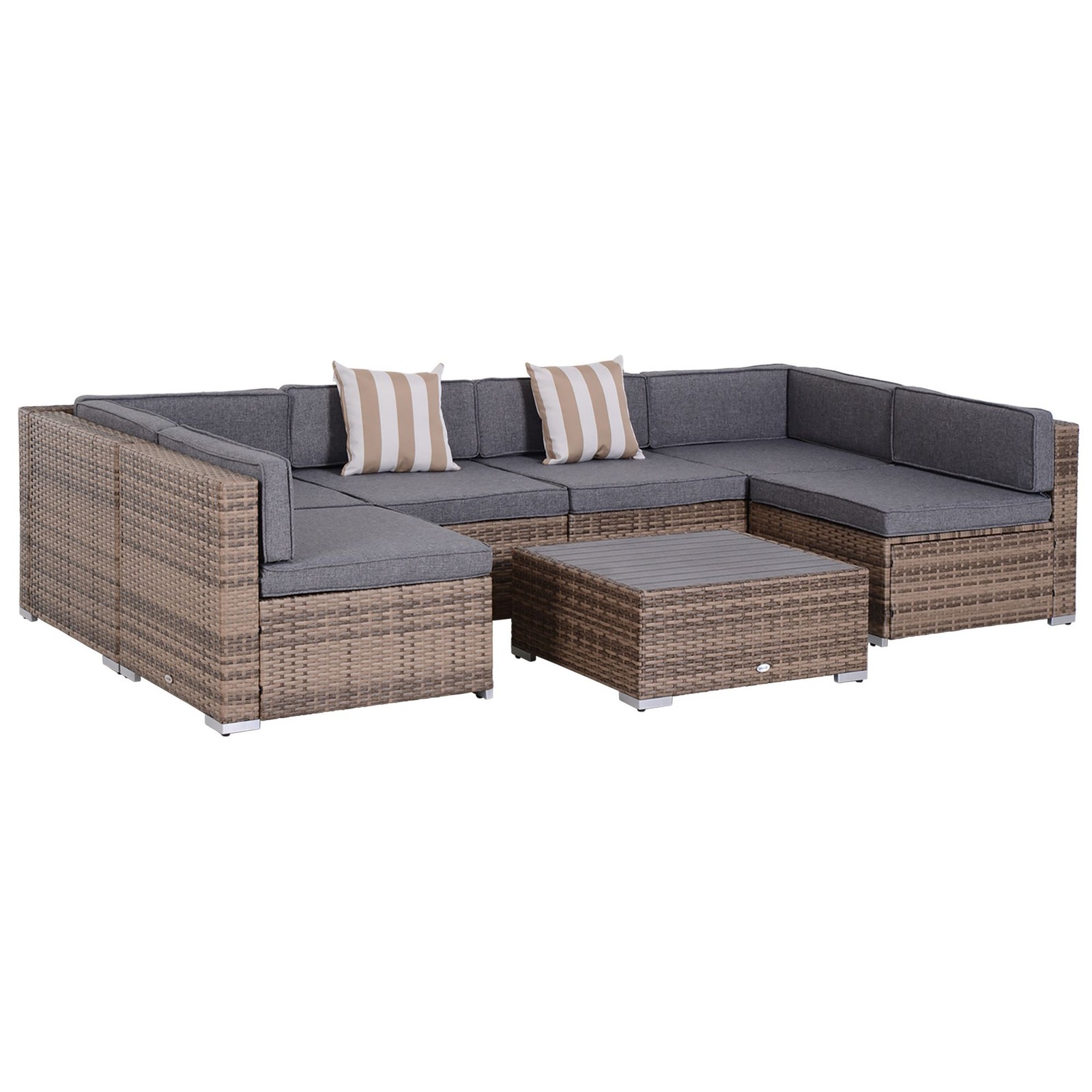 7-Piece Reconfigurable Outdoor Sofa Set, Gray Rattan, 350lb Capacity