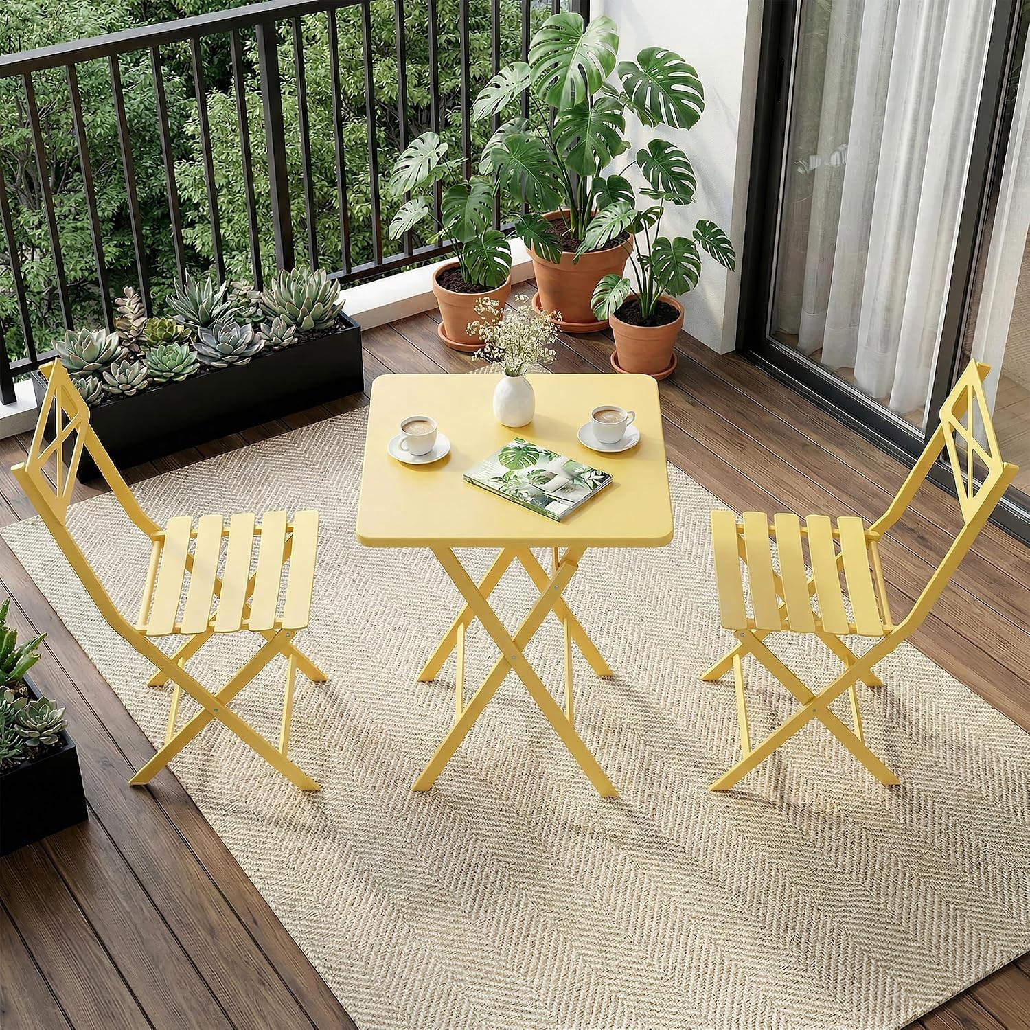 3-Piece Folding Bistro Set, Heavy Duty Outdoor Patio Furniture with 2 Chairs & 1