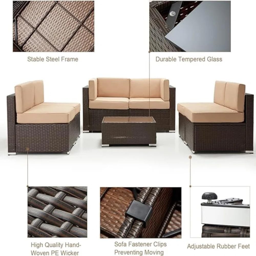 8 Piece Outdoor Patio Furniture Set with Fire Pit Table, Tea Table and Cushions