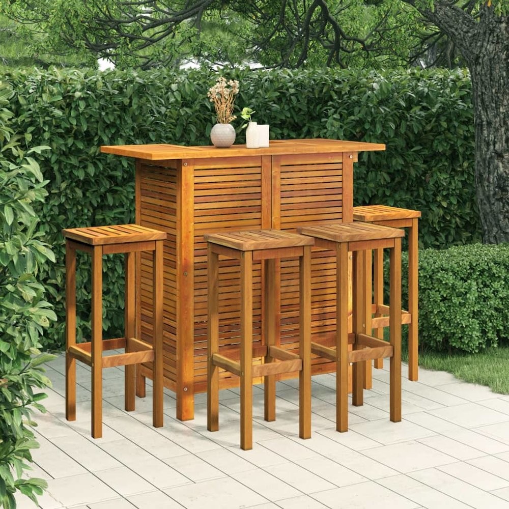 Garden Bar Set Brown Solid Acacia wood Medium Footrest