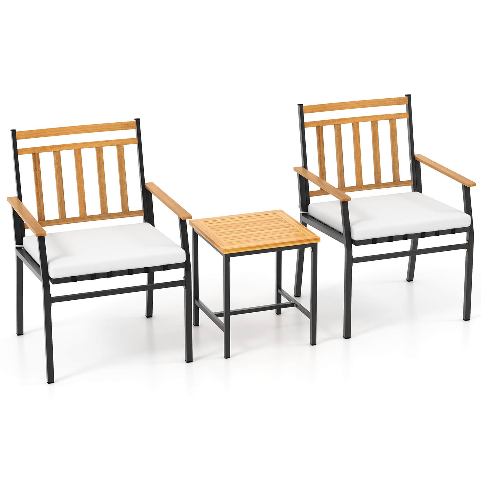3 PCS Outdoor Furniture Set w/ Coffee Table Heavy-Duty Metal Frame for Balcony