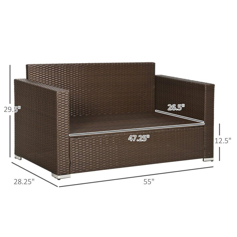 Wicker Outdoor Patio Brown Loveseat with Adjustable Feet Pads and Beige Cushion