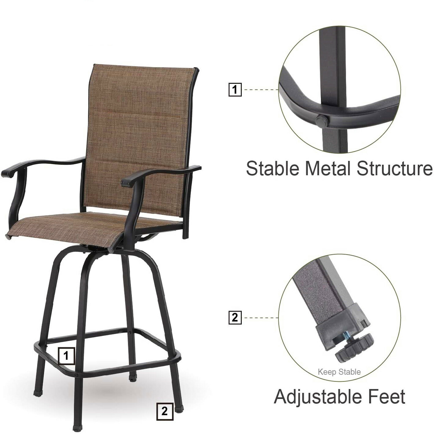 5 Piece Bar Table Chair Sets Patio Outdoor Swivel Bar Height Chairs Tall Table