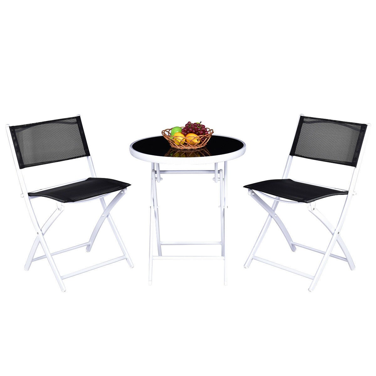 3 PCS Folding Bistro Table Chairs Set Garden Backyard Patio Furniture Black New