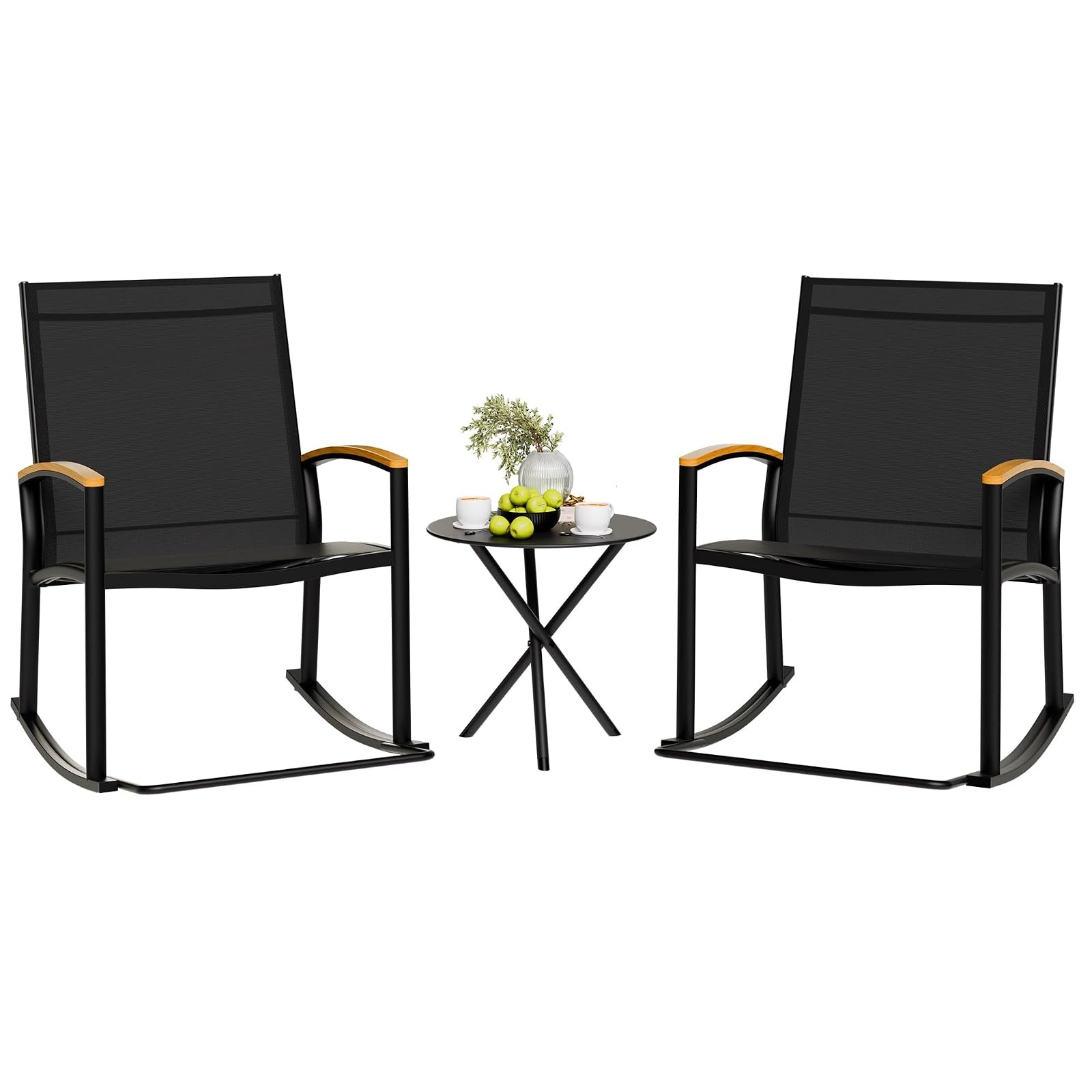 Shintenchi 3 Piece Outdoor Rocking Bistro Set Textilene