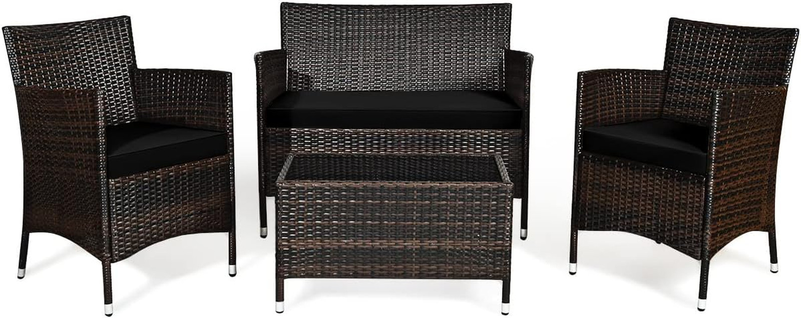 Stylish 4-Piece Rattan Patio Set with Cushions & Glass Coffee Table