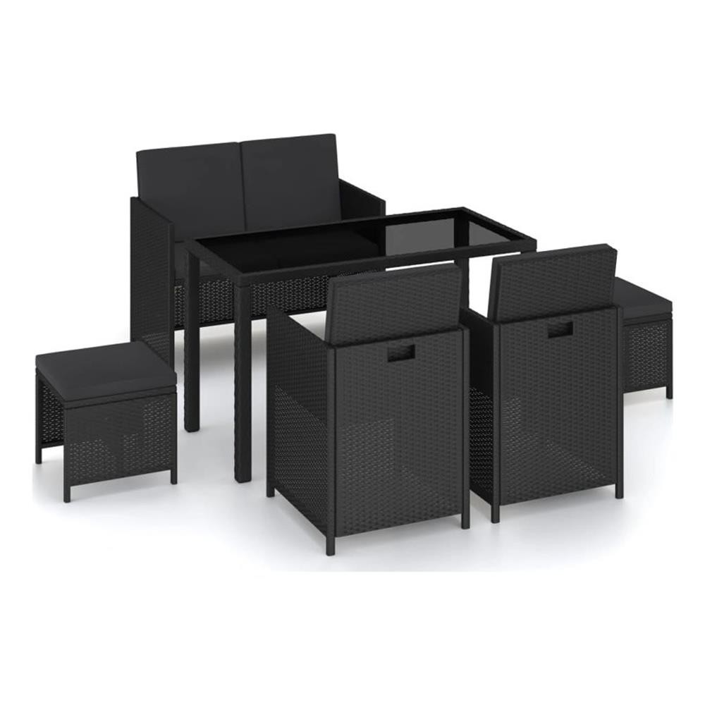 Bowery Hill Poly Rattan 6-Piece Set Patio Dining Set in Black
