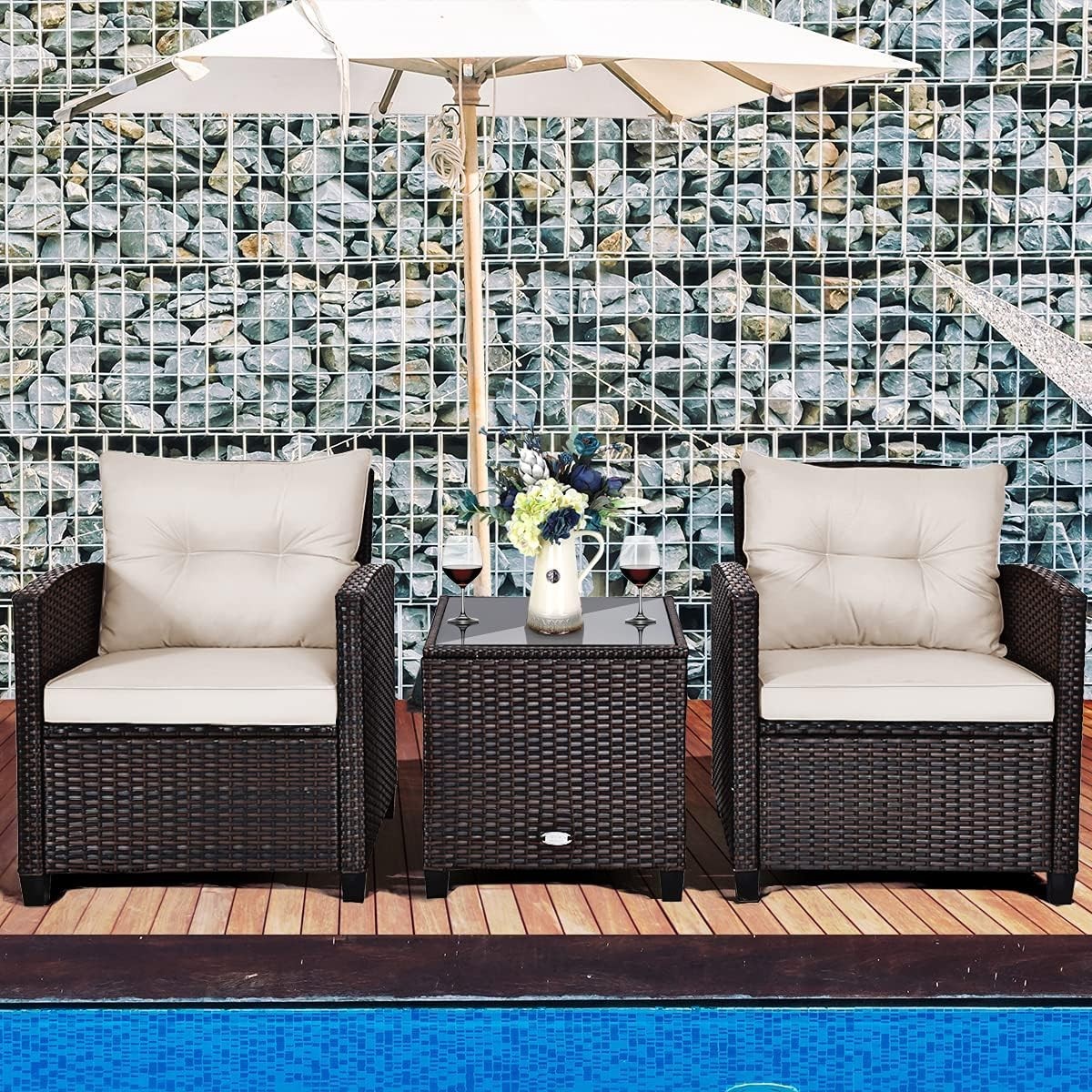 Modern 3-Piece Patio Furniture Set w/ Washable Cushions