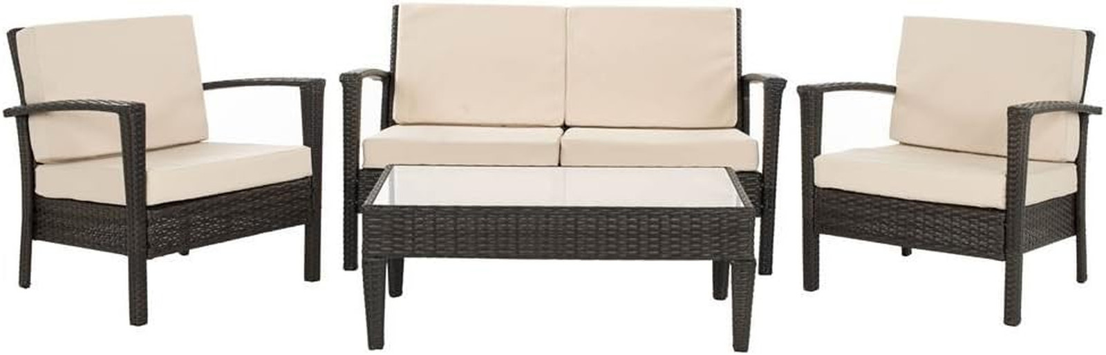 Stylish 4-Piece Wicker Patio Set in Brown and Beige with Grey Cushions