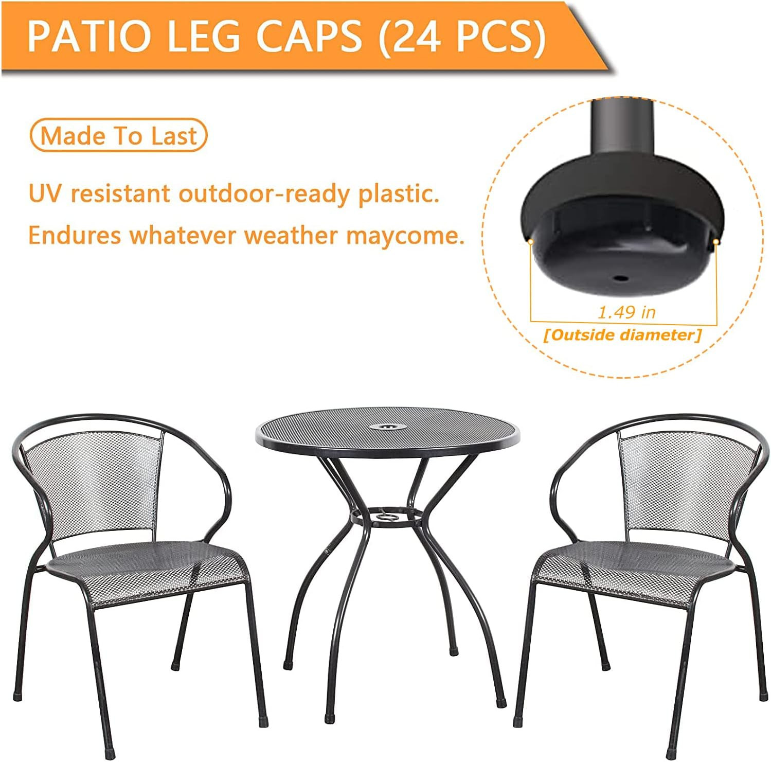 1-1/2 Inch Wrought Iron Patio Furniture Feet Caps,24 Packs round Plastic Outdoor