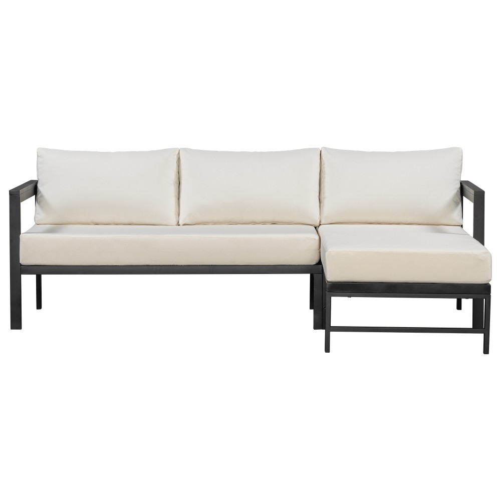 L-Shaped Outdoor Sofa Set w/ Iron Frame, Weather-Resistant Cushions – Seats 3