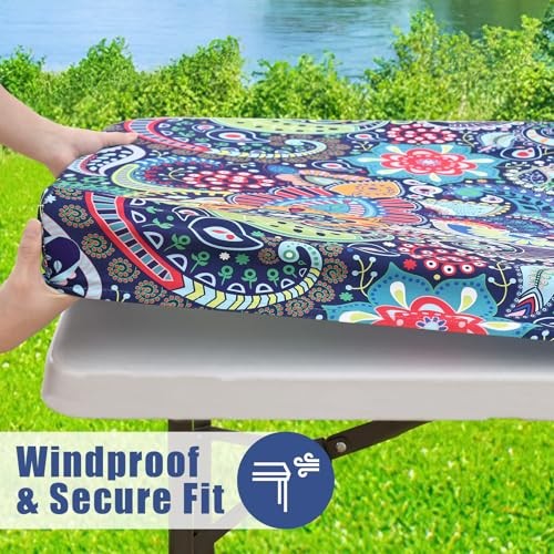 Picnic Table Cover with Bench Covers, 72″ x 30″ (Rectangular) Blue & Orange