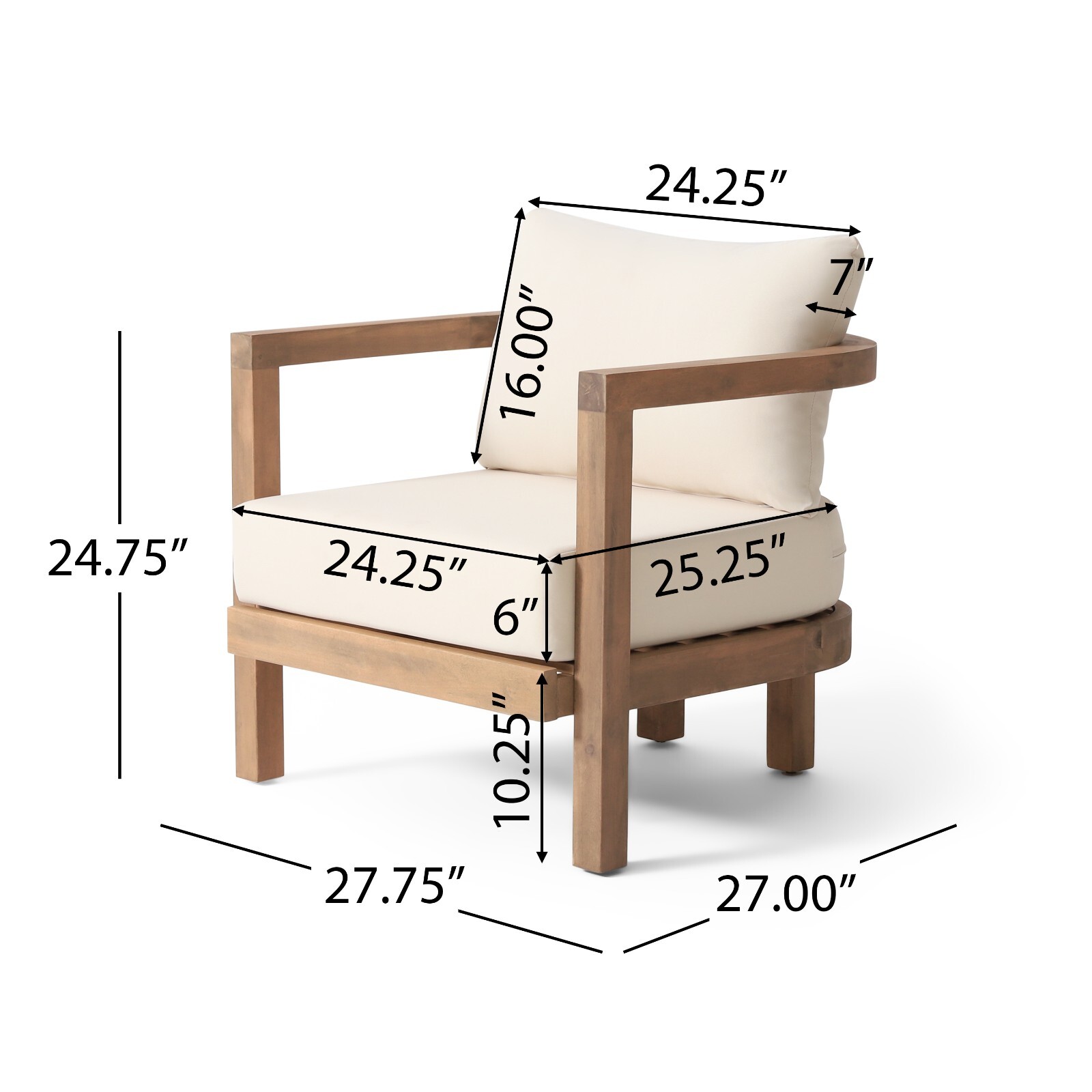 Outdoor Acacia Wood 4 Seater Chat Set with Cushions, Beige and Brown Wash