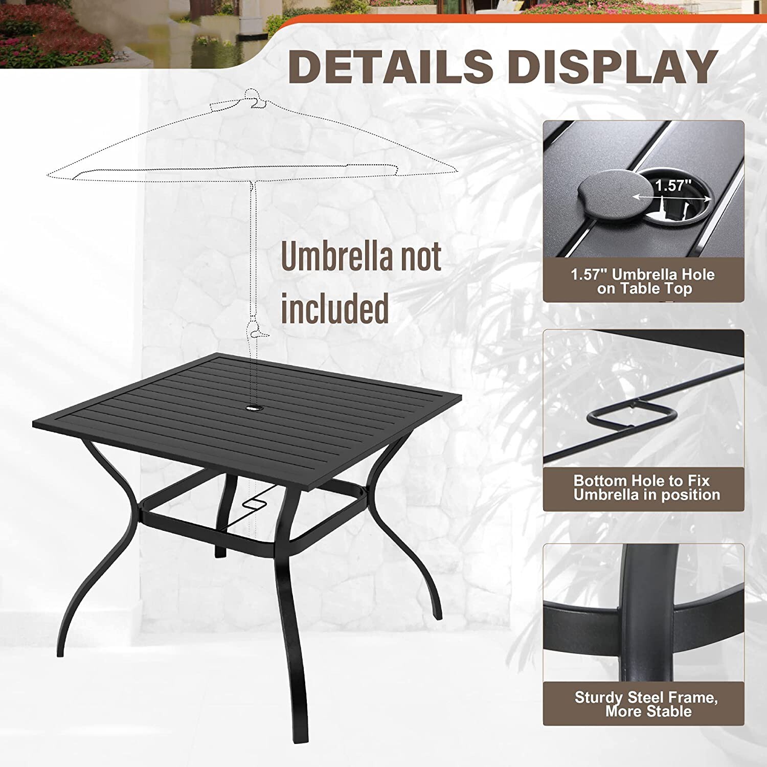 5 Piece Patio Furniture Set Outdoor Dining Set with 4 Chairs Square Table Red