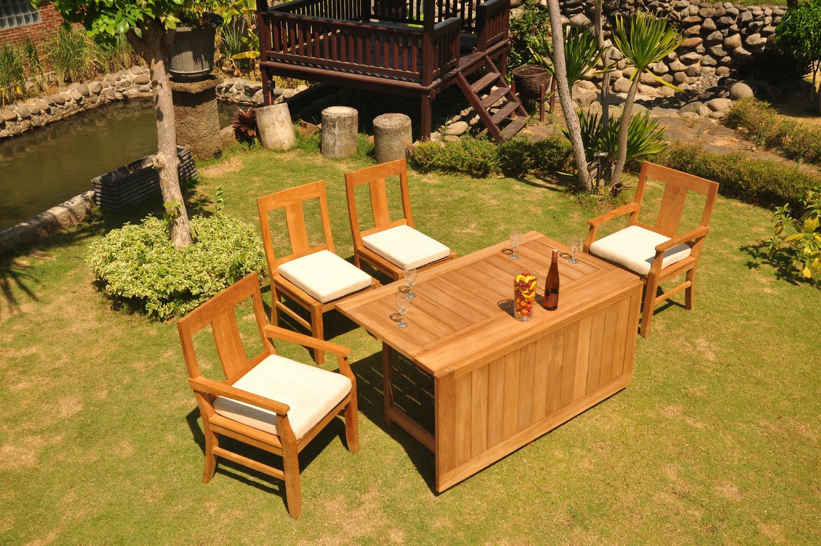 A-Grade Teak 5pc Dining 60″ Square Rectangle Butterfly Table Osborne Chair Set