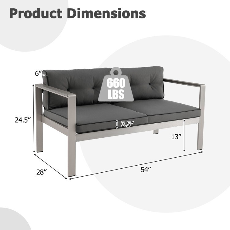Contemporary 2-Person Patio Sofa Chair Armrests Balcony Backyard Porch Loveseat