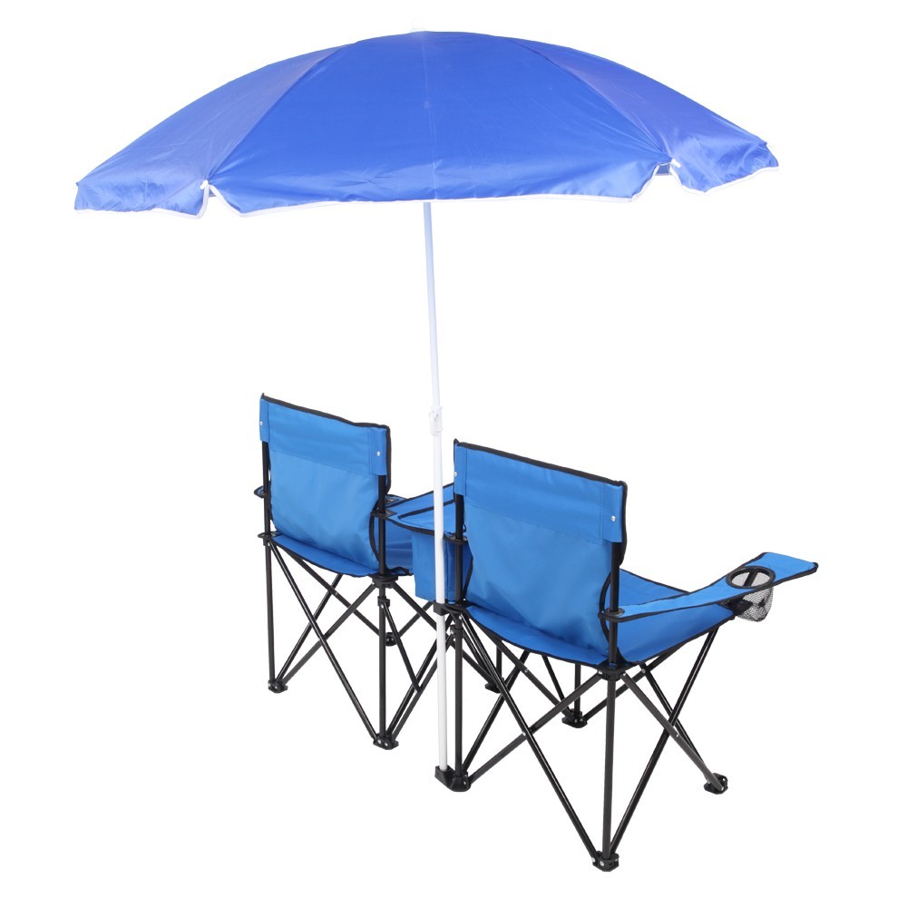 ❄️FREE SHIPPING!❄️2 Foldable Outdoor Chairs & Umbrellas 4 Camping or Tailgating!