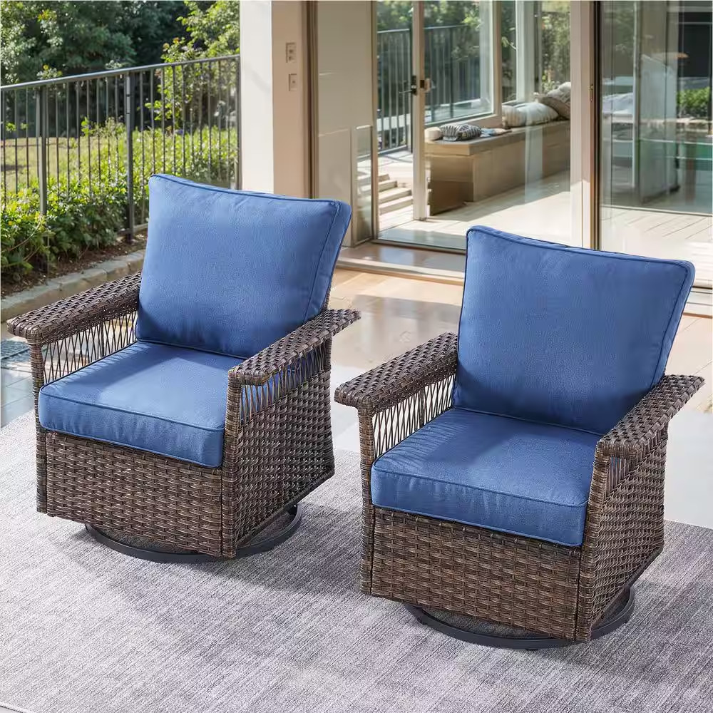 Seagull Collection Swivel Wicker Outdoor Rocking Chair Furniture with Deep Seat