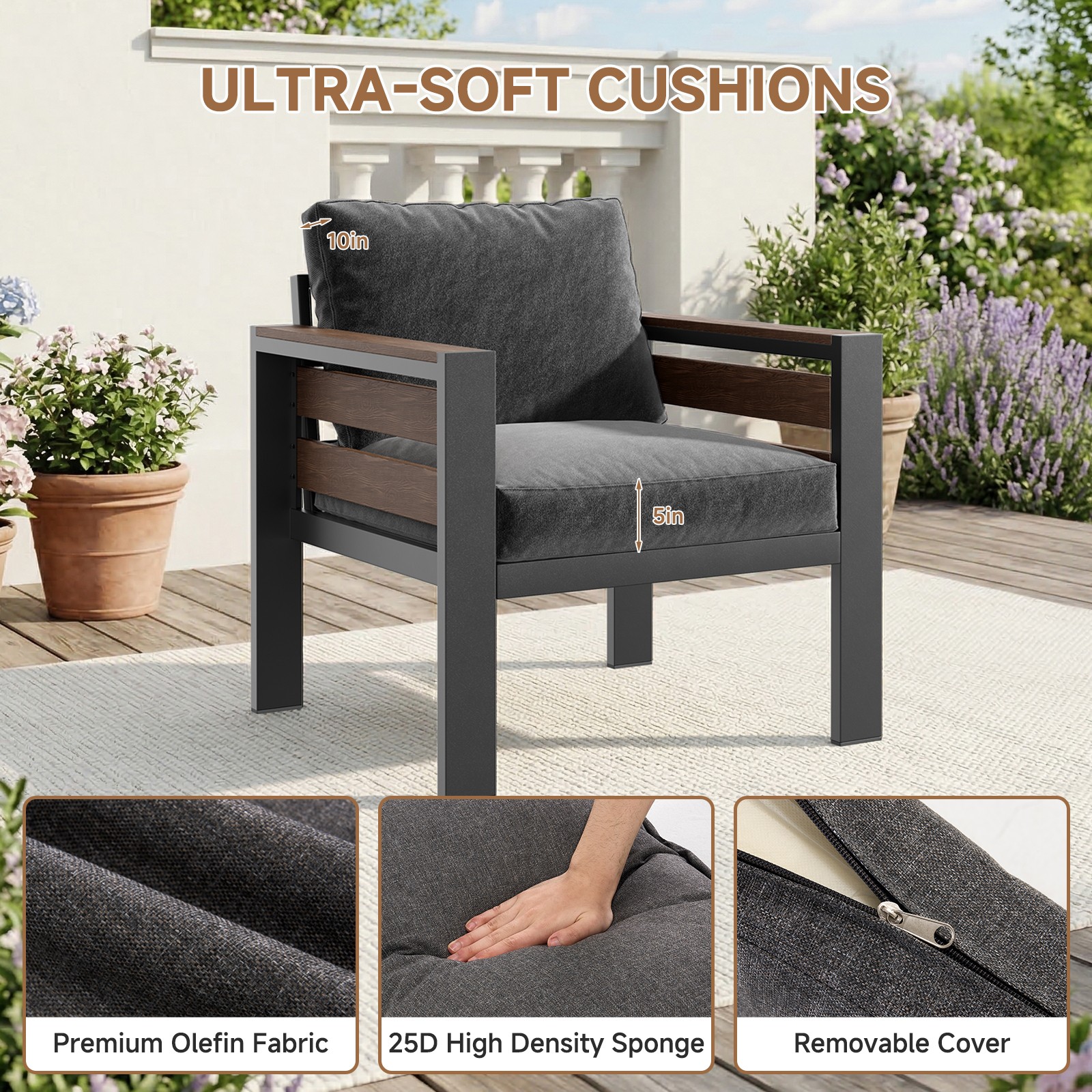 Deluxe Outdoor Living Set Include 2 Single Sofas,1 Double Sofa,Long Coffee Table