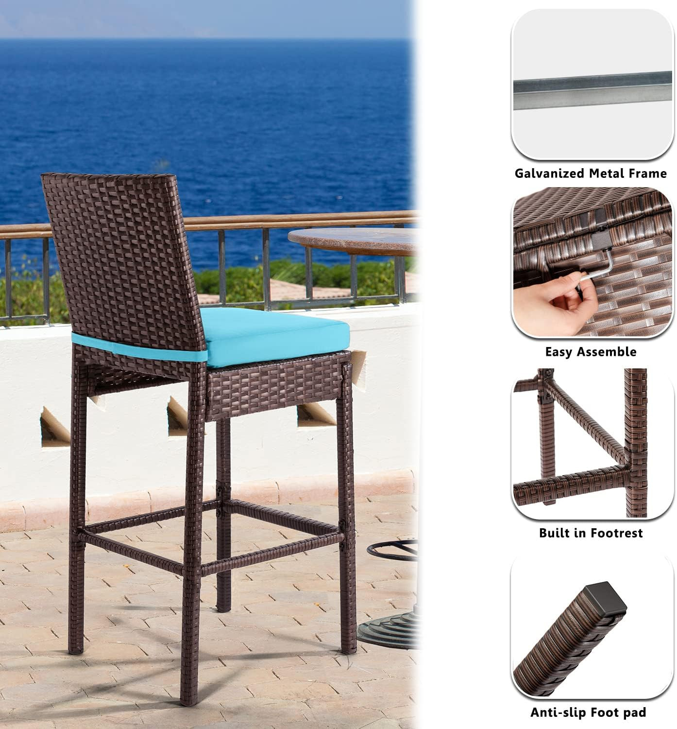 Outdoor Patio Stools & Bar Chairs Set of 2 Wicker Woven Outdoor Bar Stools Bar H
