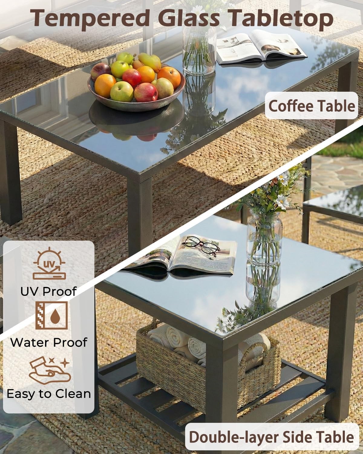 7 Piece Metal Patio Furniture Set Outdoor Sectional Sofa with Coffee Table