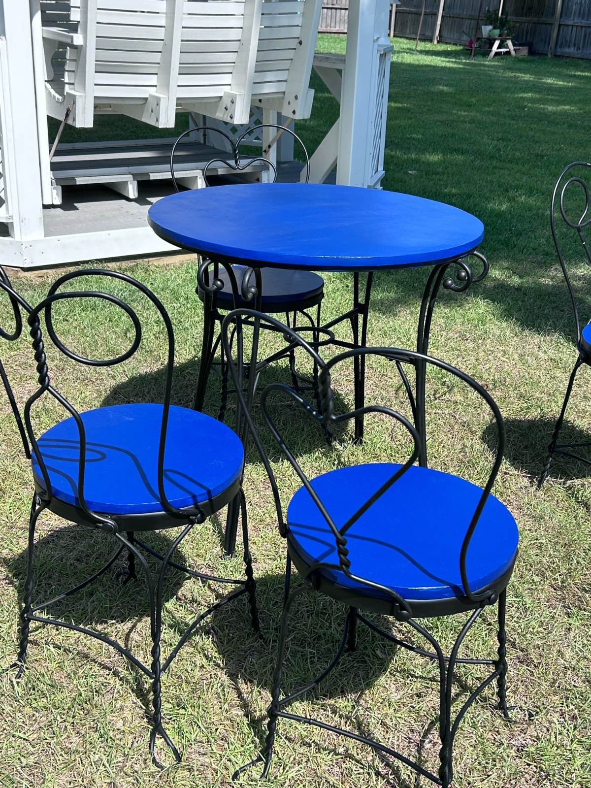 Patio Furniture, Antique Wrought Iron Bistro Table Set Outdoor or Indoor Set