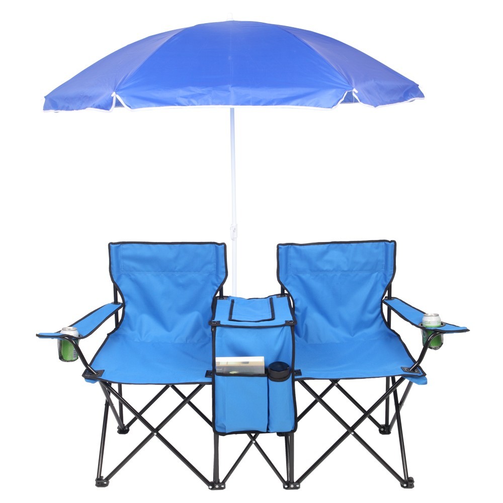 ❄️FREE SHIPPING!❄️2 Foldable Outdoor Chairs & Umbrellas 4 Camping or Tailgating!