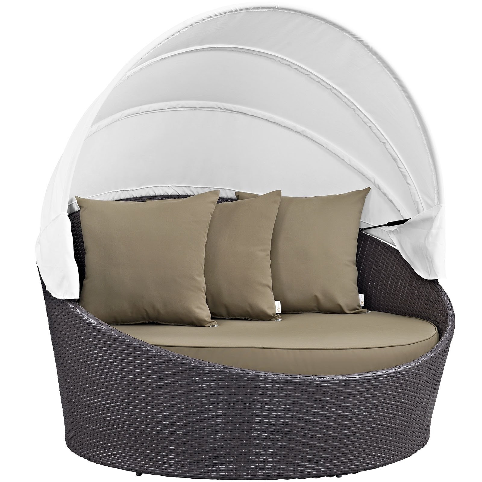 Bowery Hill Canopy Aluminum and Rattan Patio Daybed in Espresso/Mocha