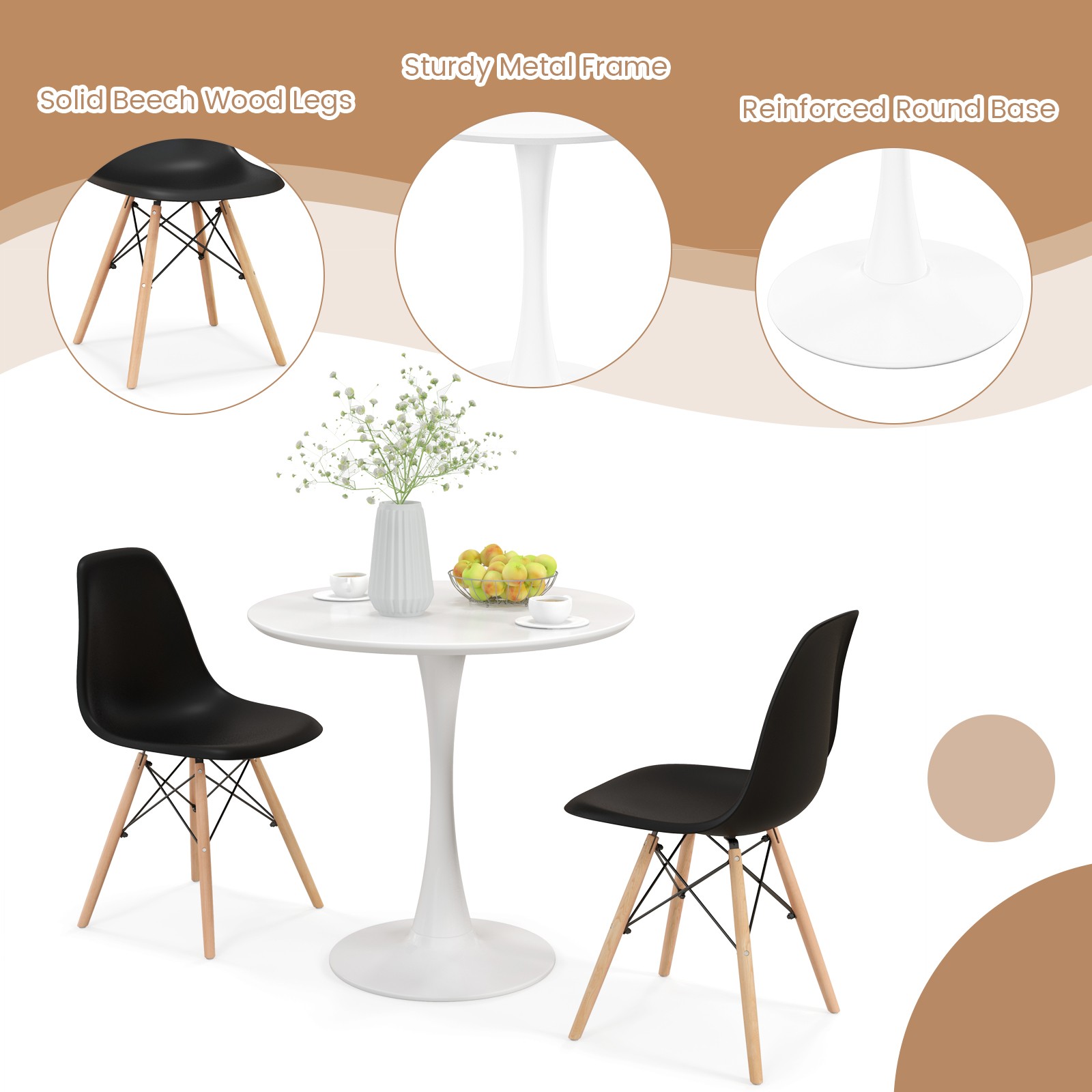 5 PCS Dining Set Modern Round Dining Table 4 Chairs for Small Space Kitchen