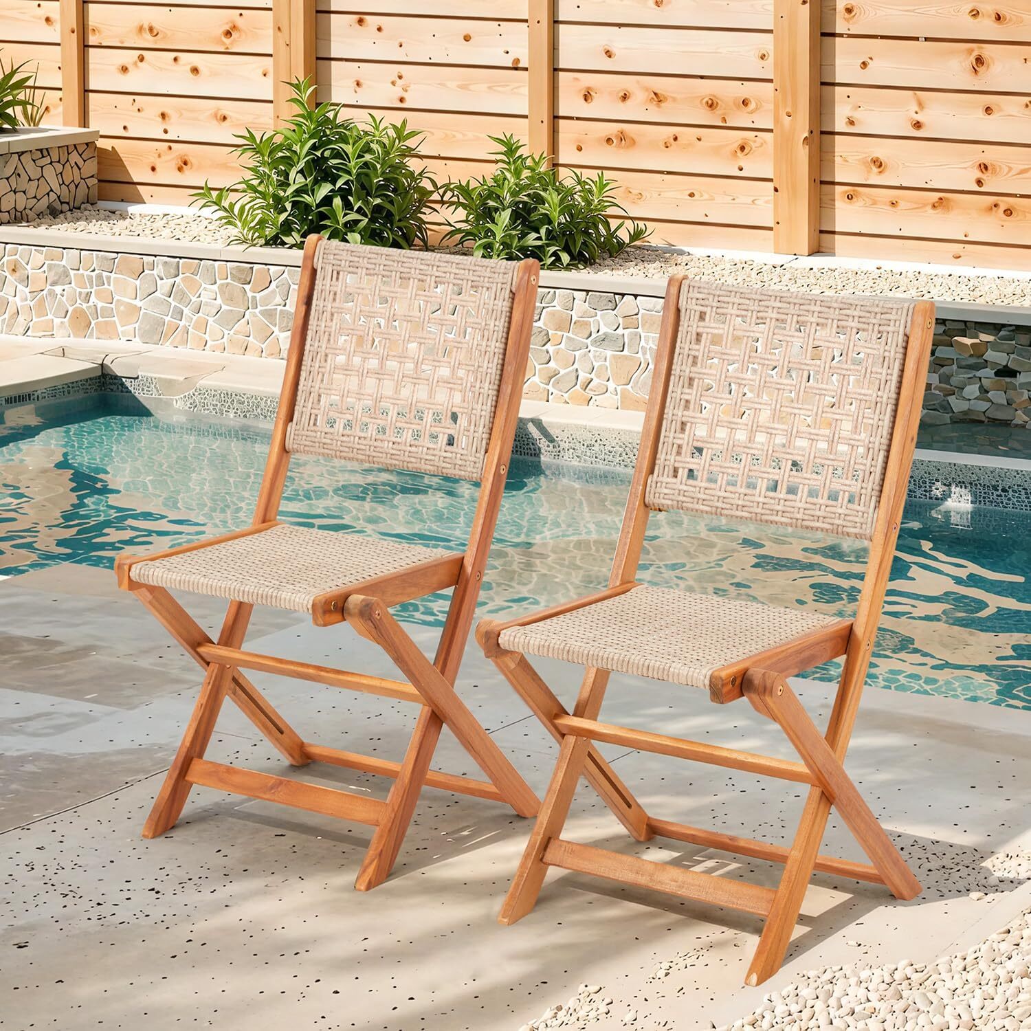 Outdoor Patio Dining Set, Acacia Wood Outdoor Table and Chairs with Wheels