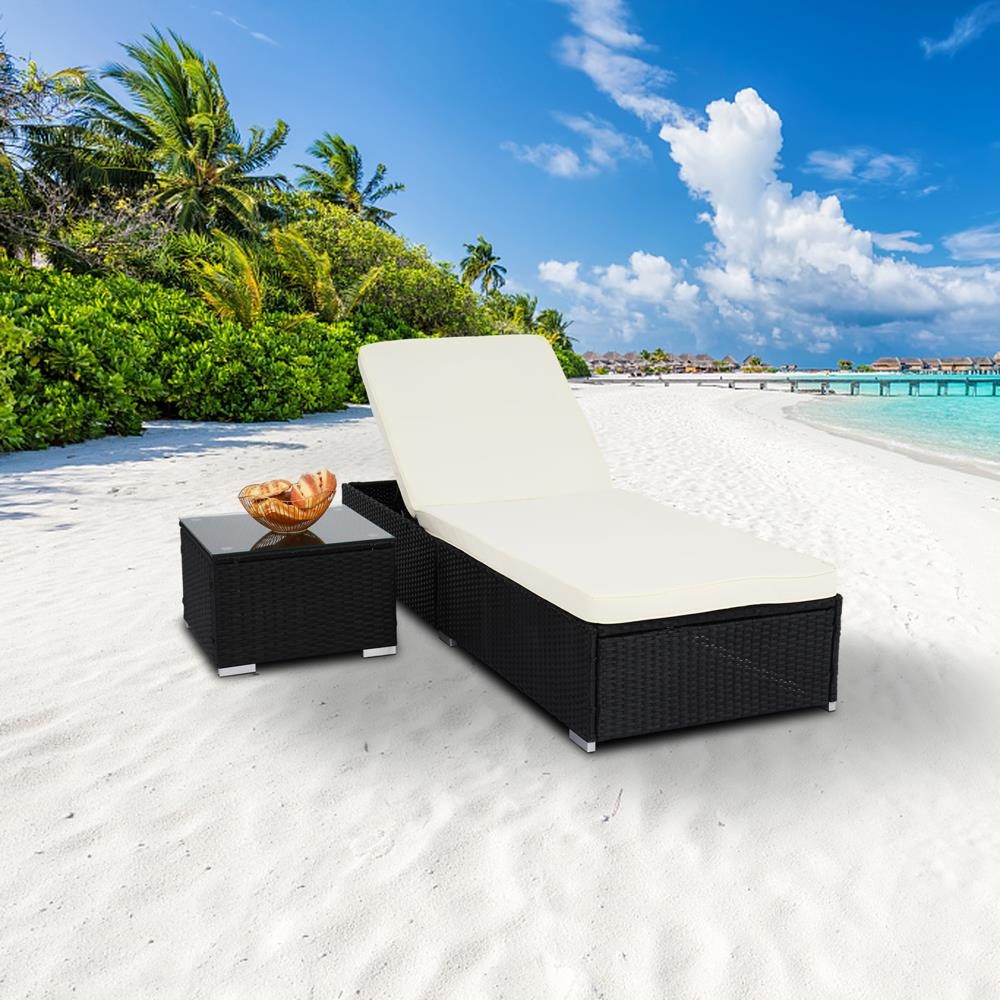 Yard Patio Furniture Adjustable PE Rattan Wicker Chaise Lounge Chair Sunbed
