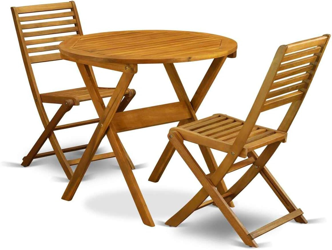 Stylish 3-Piece Acacia Wood Outdoor Bistro Set with Folding Chairs