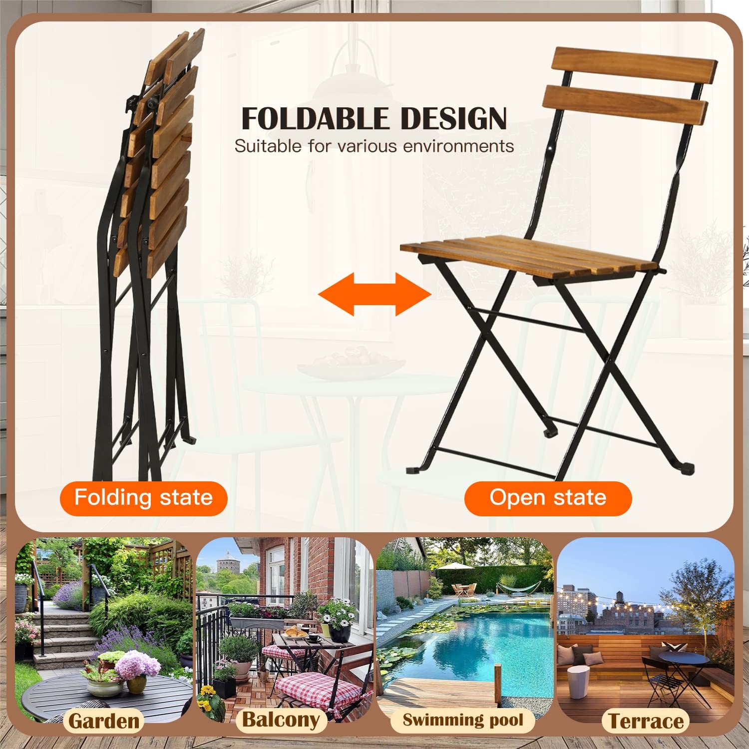 Fdw 3-Piece Wood Patio Bistro Set Outdoor Furniture Set Bistro Table Set Patio