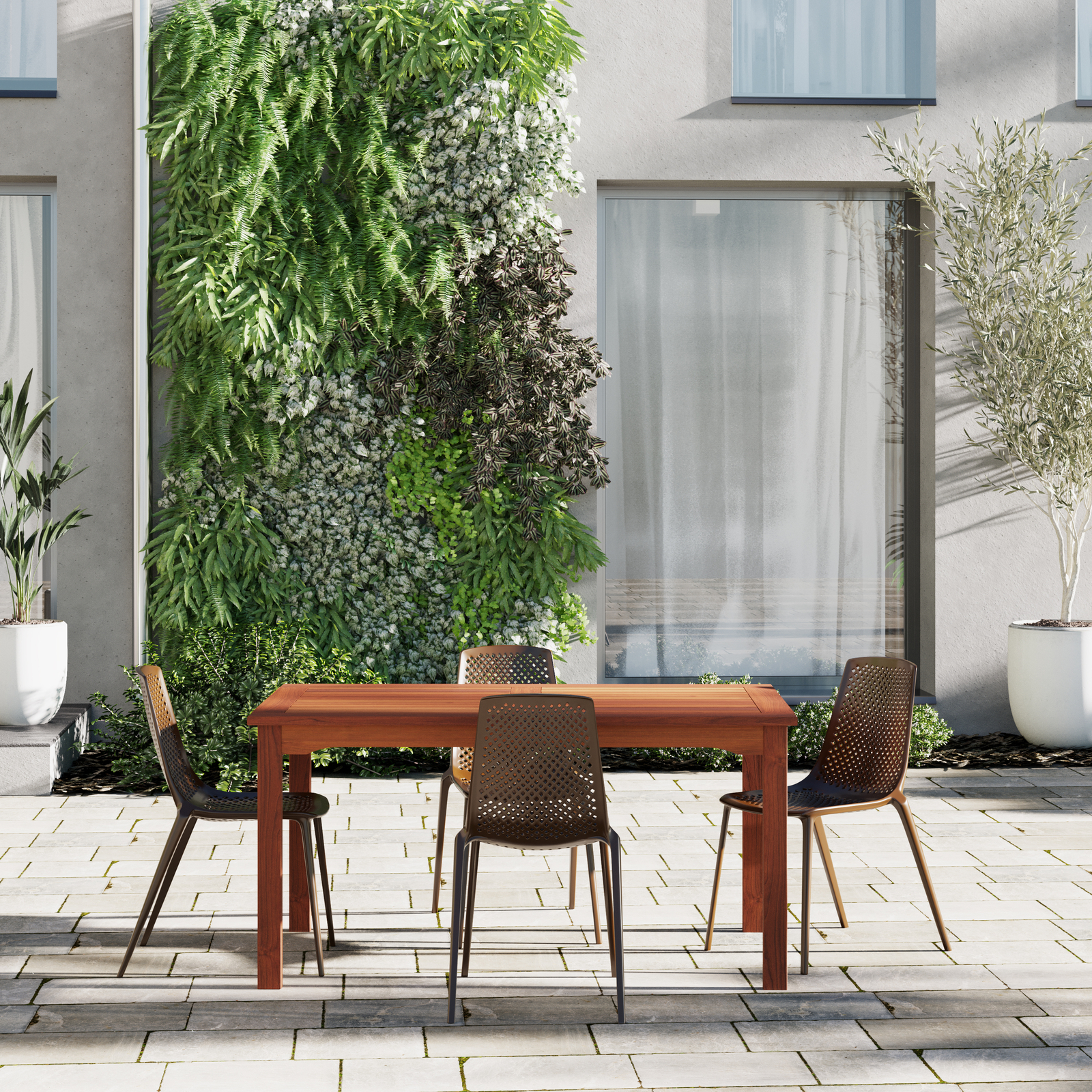 Amazonia Dasburg 5-Piece Outdoor Dining Set | Eucalyptus | Brown Chairs