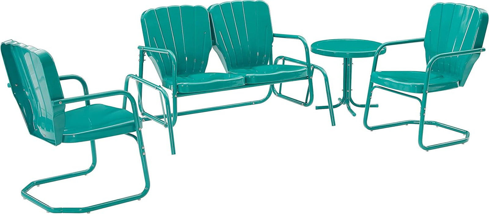 Turquoise Retro Metal 4-Piece Outdoor Loveseat Glider Patio Set