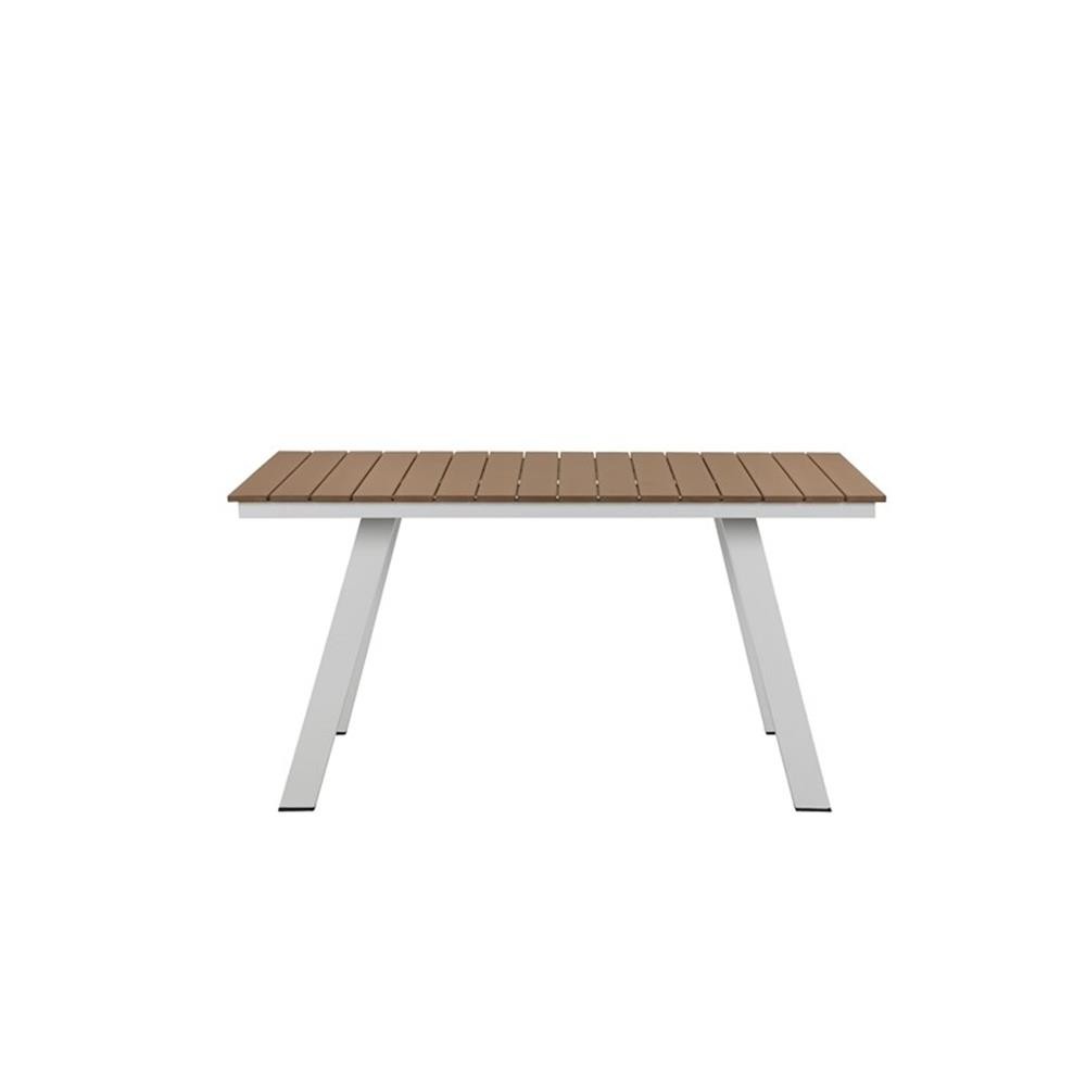 Pemberly Row 30×59″ Modern Aluminum Table in Teak and White Finish