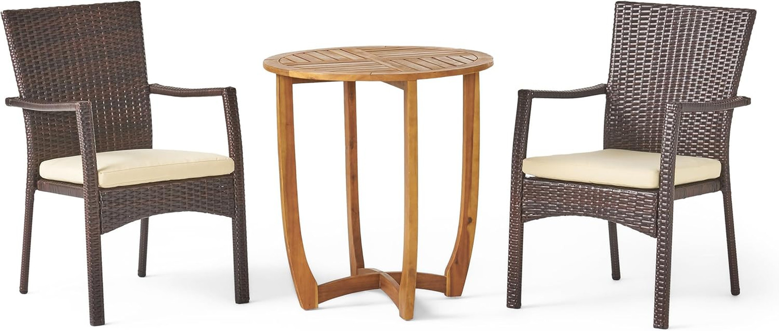 Lindy 3-Piece Acacia Wood & Wicker Bistro Set with Cushions, Teak Finish