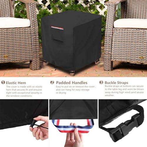 Patio Wicker Side Table Cover,Waterproof Square 22″W x 22″D x 18″H Table-black