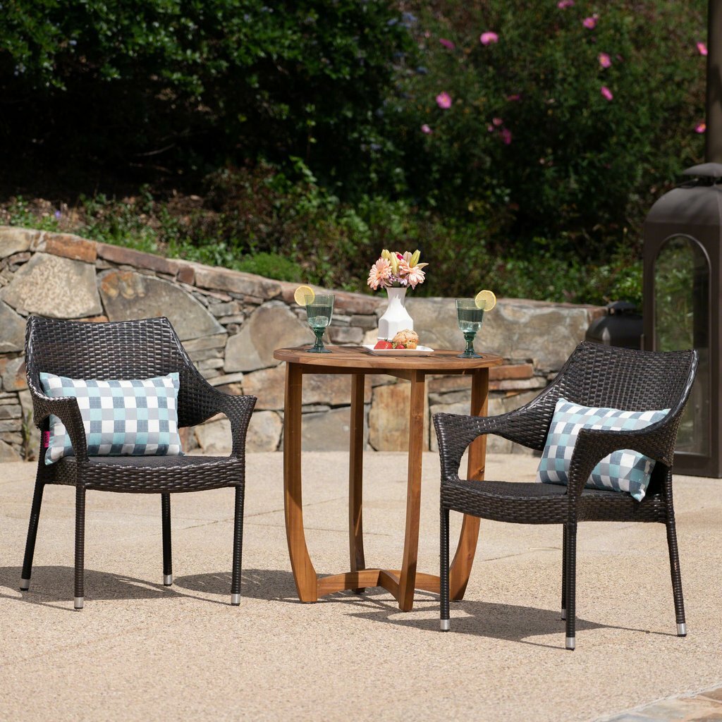 Brown Resin Wicker 3 Piece Bistro Patio Set Home Outdoor Furniture Garden Porch