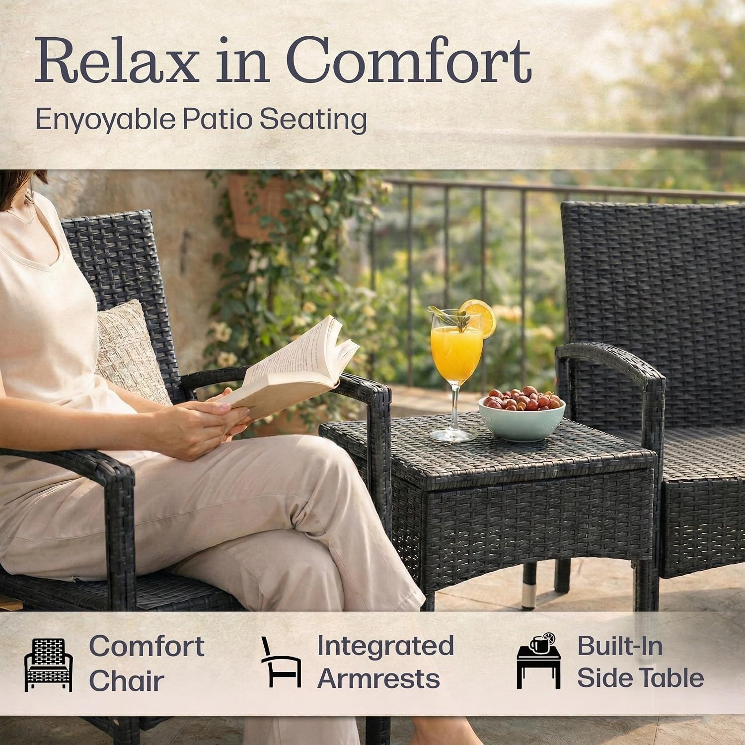 Chic 3-Piece Gray Patio Set: Rattan Chairs and Side Table for Outdoor Bliss